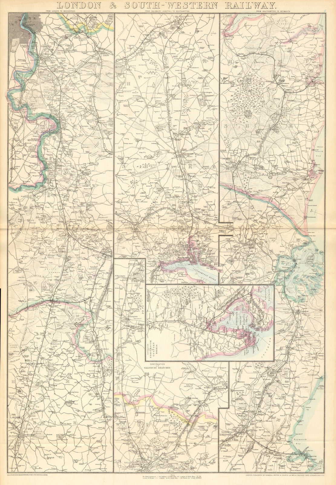 LONDON & SOUTH-WESTERN RAILWAY. Portsmouth Southampton Weymouth.WELLER 1863 map